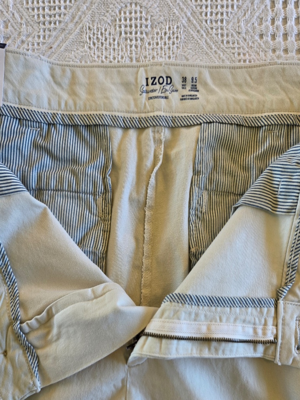 NWT Izod Saltwater men's shorts beige 38x9.5 preppy coastal nautical minimalist - Picture 7 of 9